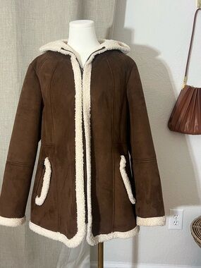 Women's Koolaburra by UGG Hooded Shearling Jacket Brown Cozy Luxe Size Large